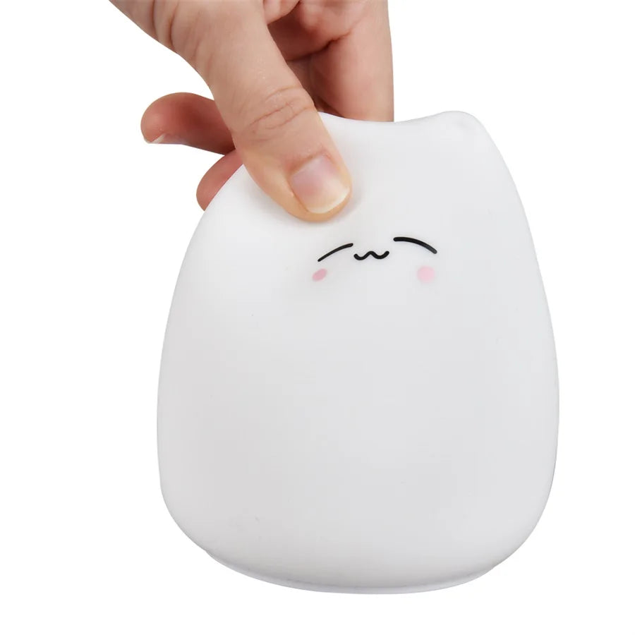 Cute Cat Night Light for Baby Kids Cartoon 7 Colors Silicone Sleeping Lamp Touch Sensor Table Lamp for Home Bedroom Decoration