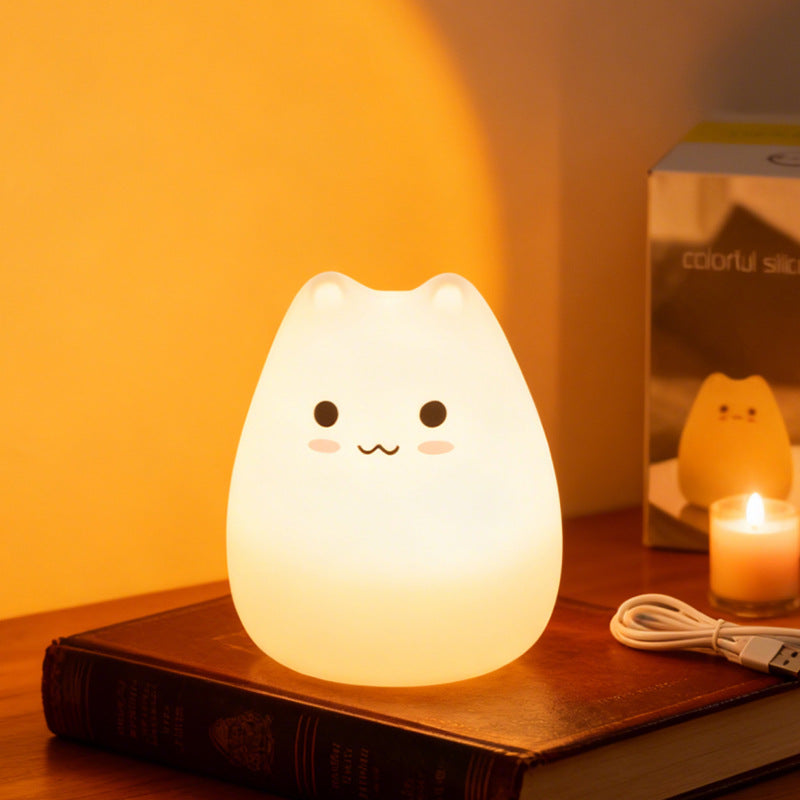 Cute Cat Night Light for Baby Kids Cartoon 7 Colors Silicone Sleeping Lamp Touch Sensor Table Lamp for Home Bedroom Decoration